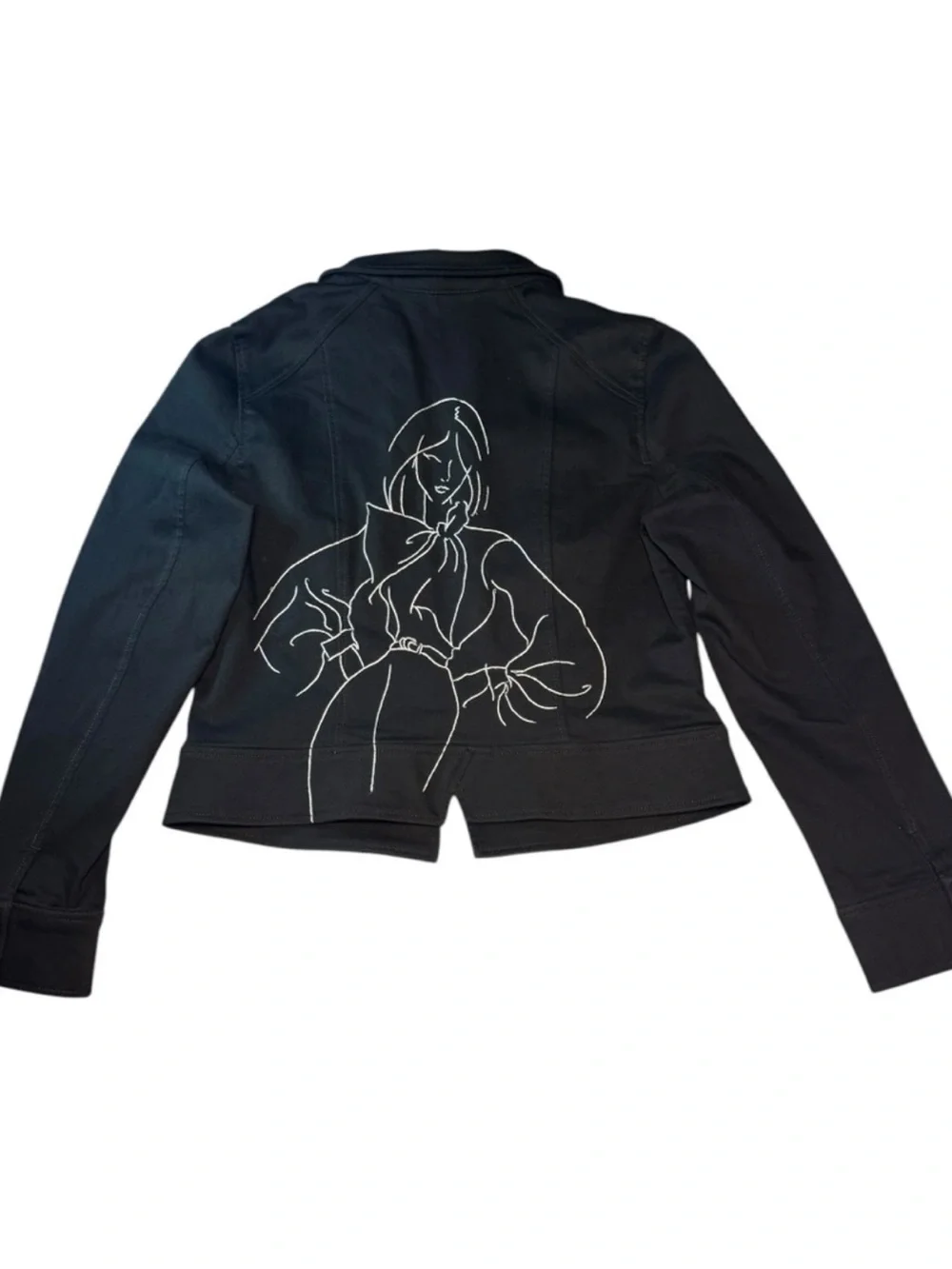 White House Black Market Embroidered Lady & Rose Black Full Zip Jacket Size 8